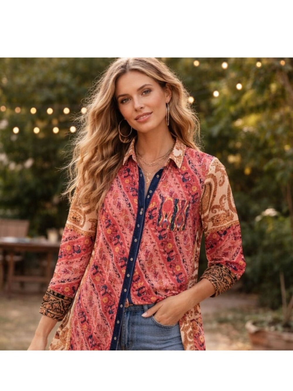 Soft Surroundings Bryn Boho Multicolor Button-Up Tunic Shirt Size 2X - Picture 16 of 16